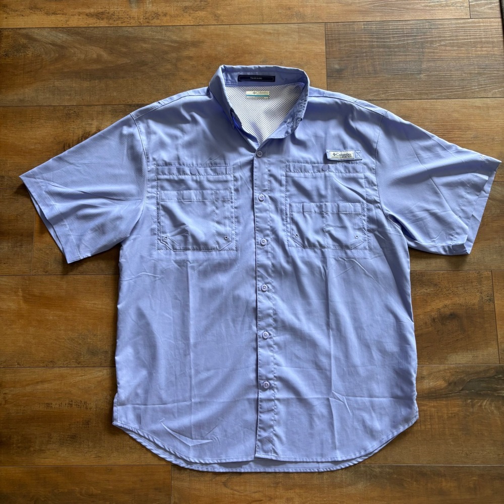 Columbia PFG Tamiami Men's Size Medium Fishing Short Sleeve Shirt Light Purple